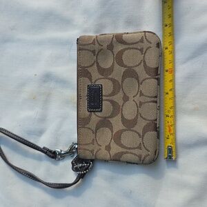 Coach Tan and Brown Signature Wristlet